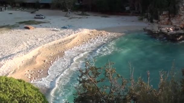 Panarama syn på vintern beach zooma in — Stockvideo