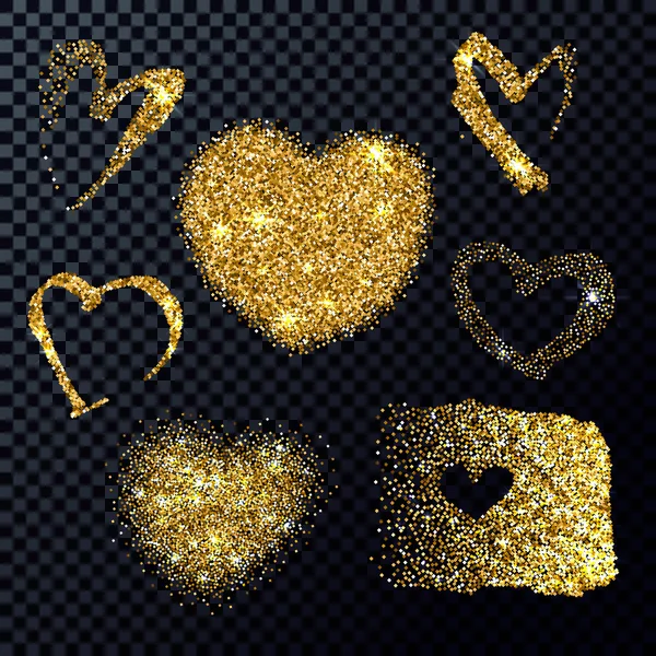 Vector guld Glitter hjärtan Set. Gnistrande former. — Stock vektor