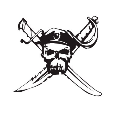 Vektör handdrawn siyah jolly roger korsan sembolü.