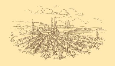 Kırsal manzara vektör el çekilmiş.