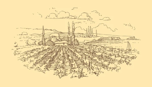 Kırsal manzara vektör el çekilmiş.