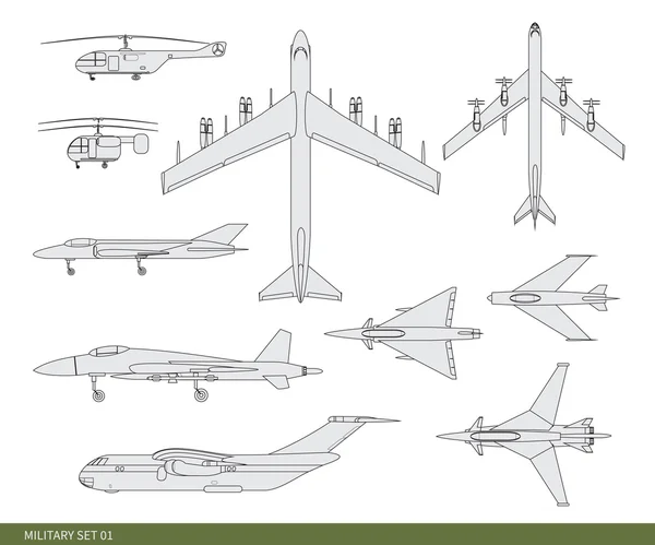 Vector militära uppsättningen. Flygplan. — Stock vektor