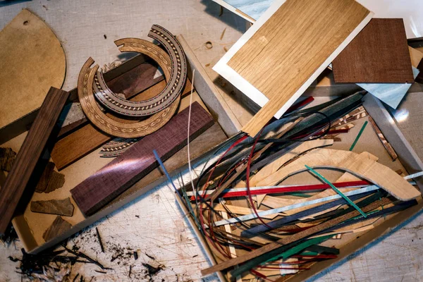 Workshop of lutherie, making guitar. No people — Stock Photo, Image