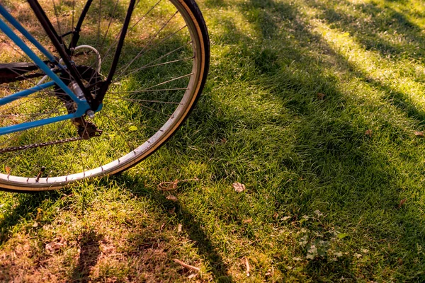 Fahrrad im Gras. Kopierraum — Stockfoto