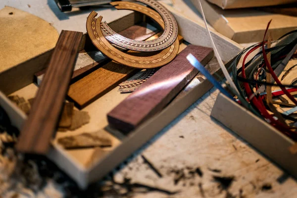 Workshop of lutherie, making guitar. No people — Stock Photo, Image