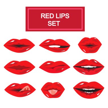 Dokuz kırmızı kız dudak kümesi
