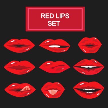 Dokuz kırmızı kız dudak kümesi