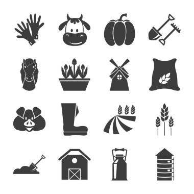 Set of sixteen agriculture icons clipart