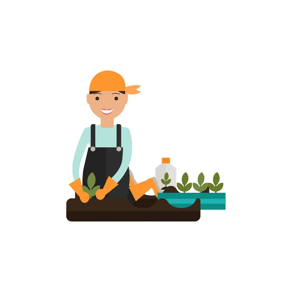 作物を植える農家のイラスト — ストックベクタ