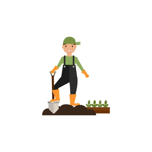 Illustration d'un agriculteur creusant le sol — Image vectorielle