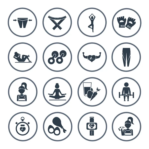 Ensemble de seize icônes de sport et de fitness — Image vectorielle