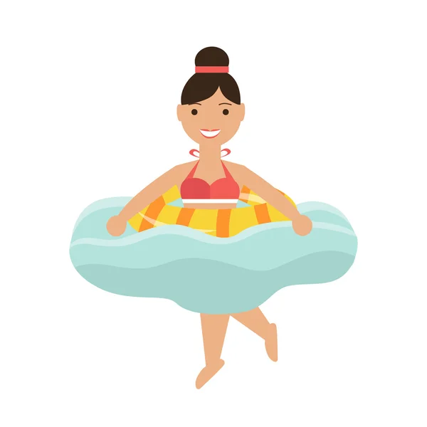 Illustrazione ragazza nel mare con una ancora di salvezza — Vettoriale Stock