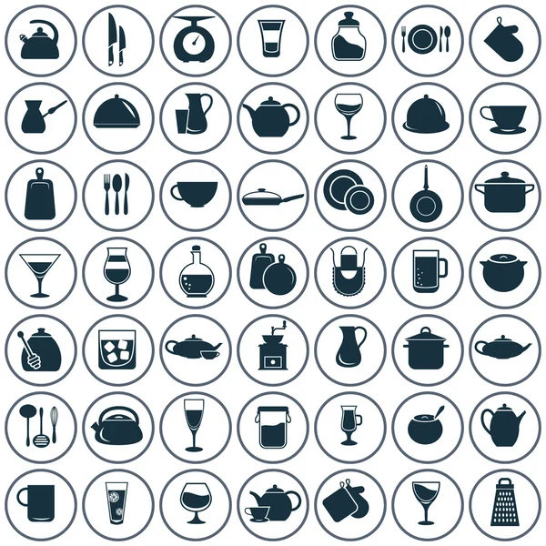 Set dari lima puluh ikon dapur - Stok Vektor