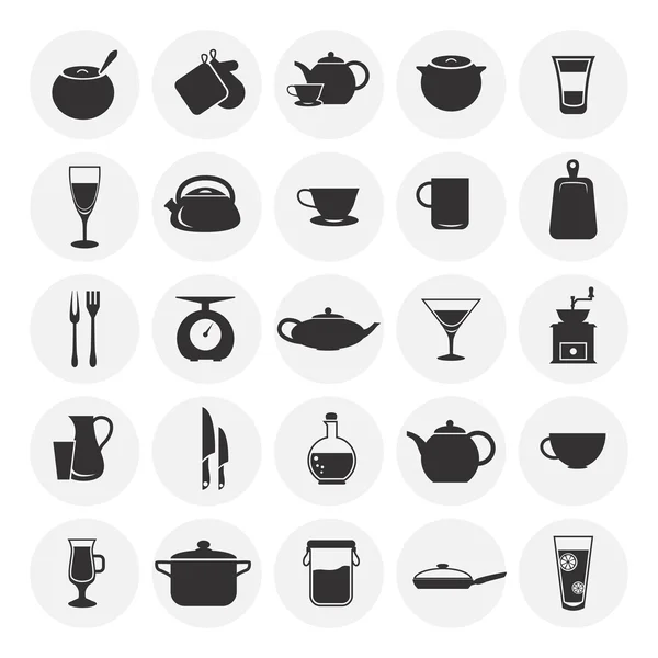 Conjunto de vinte e cinco ícones de cozinha —  Vetores de Stock