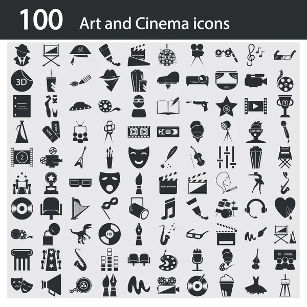 Sada 100 ikon, umění a kina — Stockový vektor