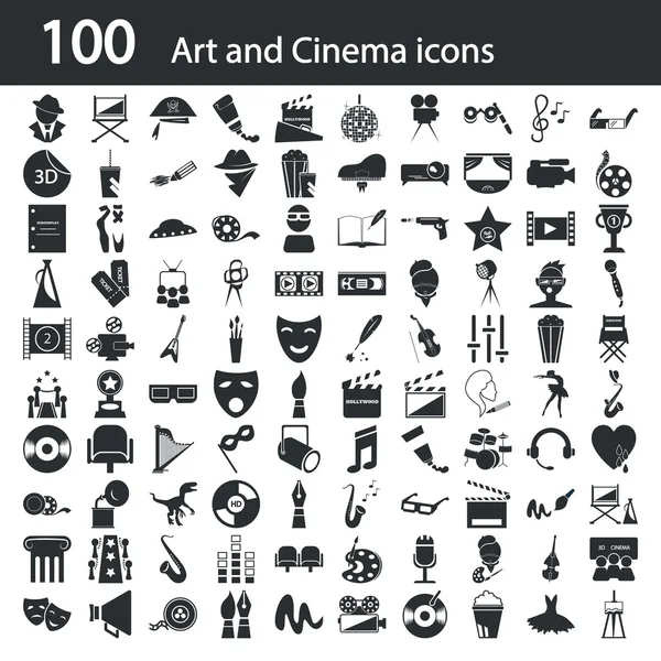 Sada 100 ikon, umění a kina — Stockový vektor