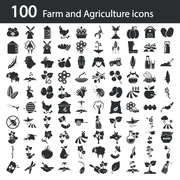 Conjunto de cien iconos de la agricultura — Vector de stock