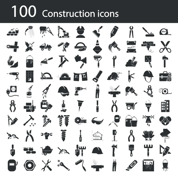 Conjunto de cien iconos de la construcción — Vector de stock