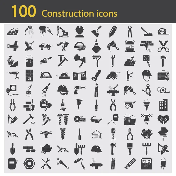 Conjunto de cien iconos de la construcción — Vector de stock