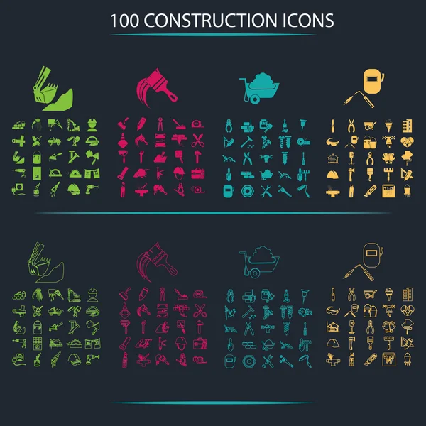 Conjunto de cem ícones de construção —  Vetores de Stock