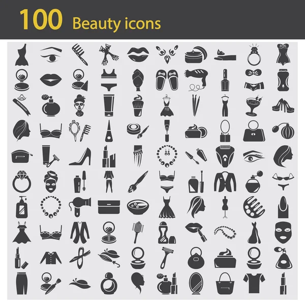 Conjunto de cien iconos de belleza — Archivo Imágenes Vectoriales