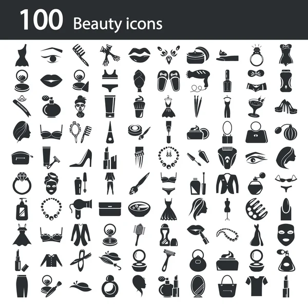 Conjunto de cien iconos de belleza — Archivo Imágenes Vectoriales