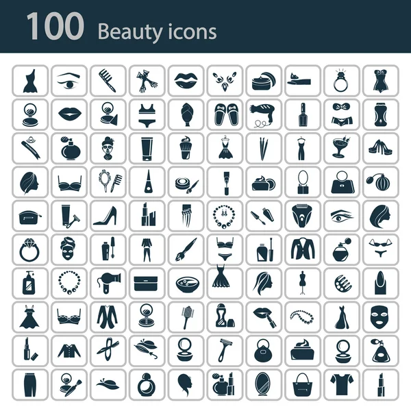 Conjunto de cien iconos de belleza — Archivo Imágenes Vectoriales