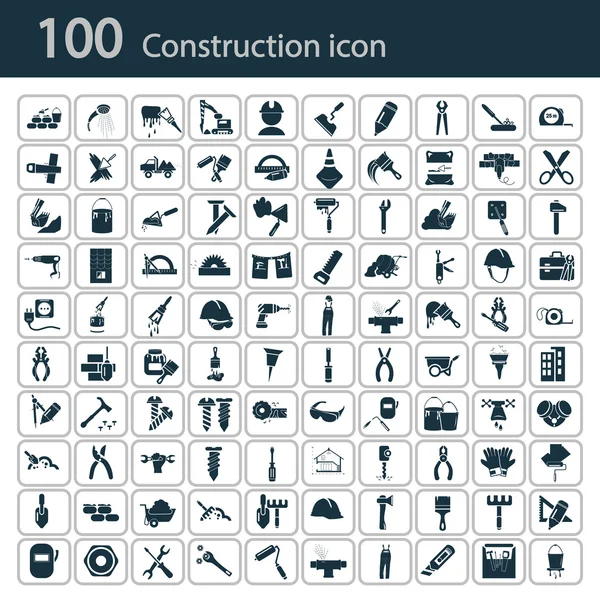 Ensemble de cent icônes de construction — Image vectorielle