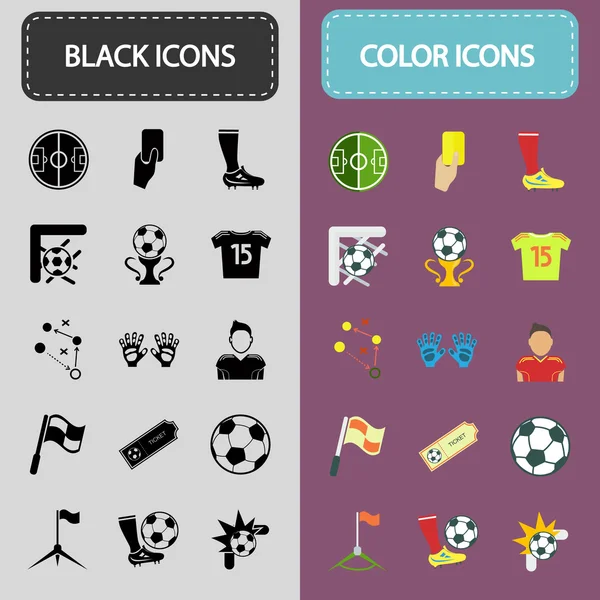 Conjunto de trinta ícones de futebol preto e colorido — Vetor de Stock