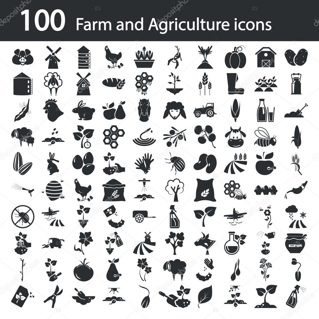Set of one hundred agriculture icons 