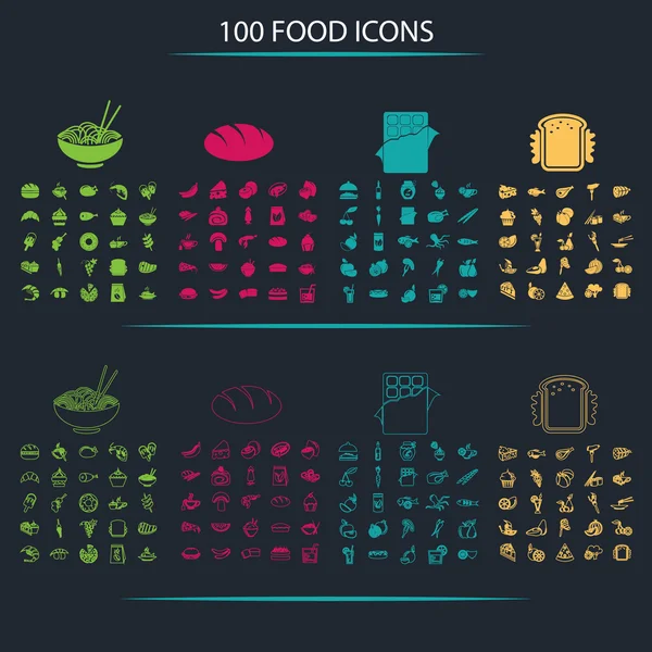 Av hundra mat ikoner — Stock vektor