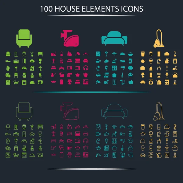 Det de cien iconos de la casa — Vector de stock