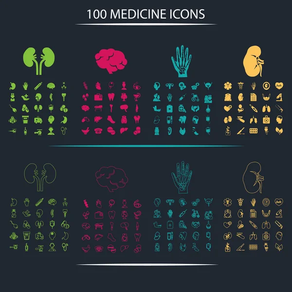 Sada 100 medicína ikon — Stockový vektor