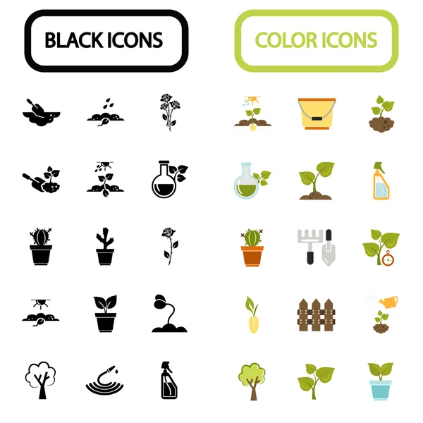 Conjunto de treinta iconos de la agricultura negra y de color — Vector de stock