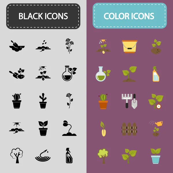 Conjunto de treinta iconos de la agricultura negra y de color — Vector de stock