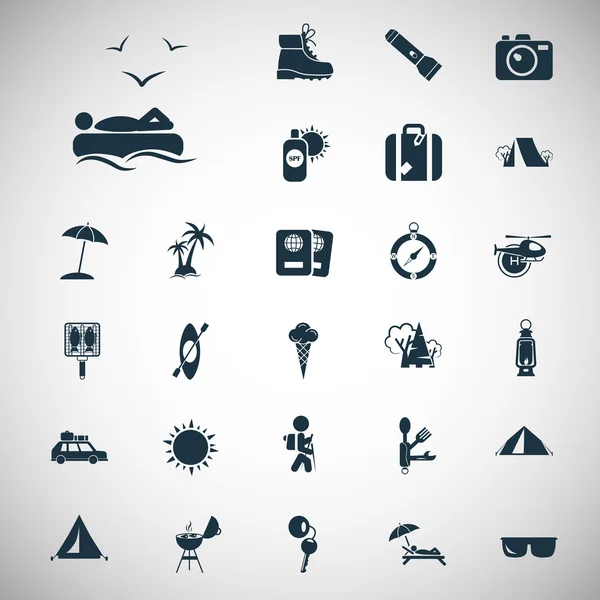 Conjunto de vinte e sete ícones de viagem e acampamento —  Vetores de Stock