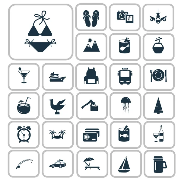 Set di ventisette icone di viaggio e campeggio — Vettoriale Stock