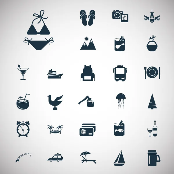 Conjunto de vinte e sete ícones de viagem e acampamento — Vetor de Stock