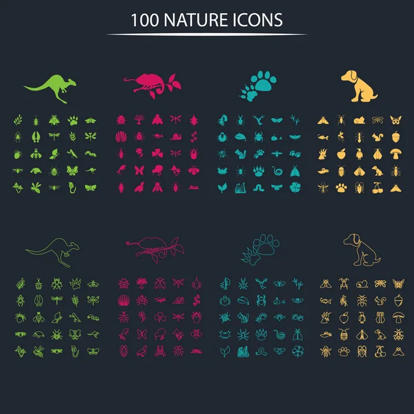 Conjunto de cien iconos de la naturaleza — Vector de stock