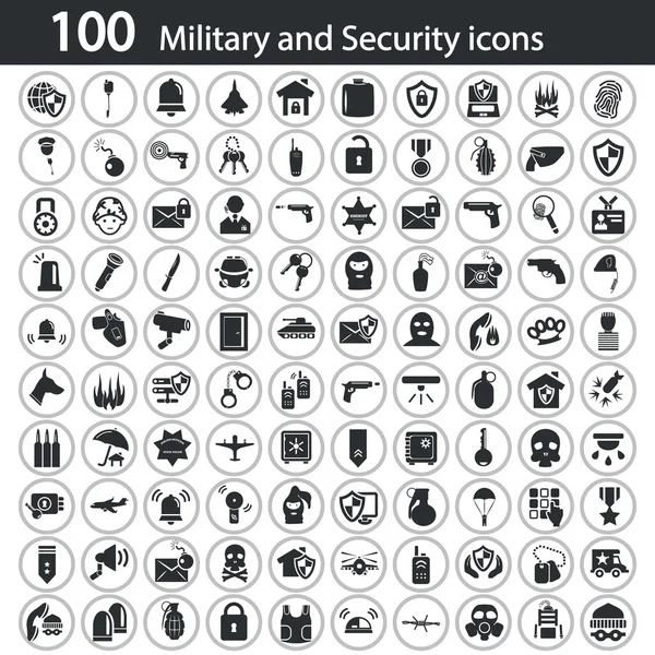 Conjunto de cien iconos militares y policiales — Vector de stock