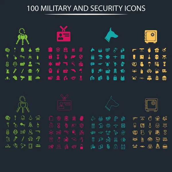 Ensemble de cent icônes militaires et policières — Image vectorielle