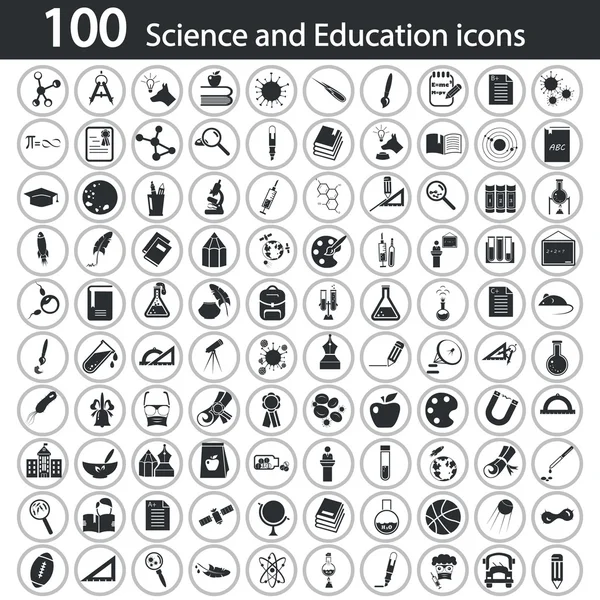 Conjunto de cien iconos de ciencia y educación — Vector de stock