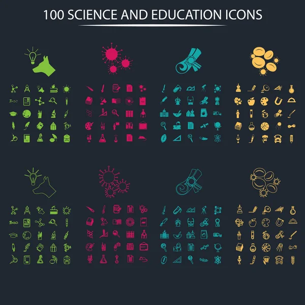 Set of one hundred science and education icons — Stock Vector