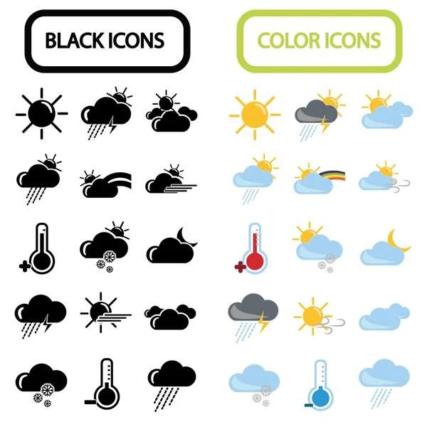 Conjunto de treinta iconos de tiempo negro y de color — Vector de stock