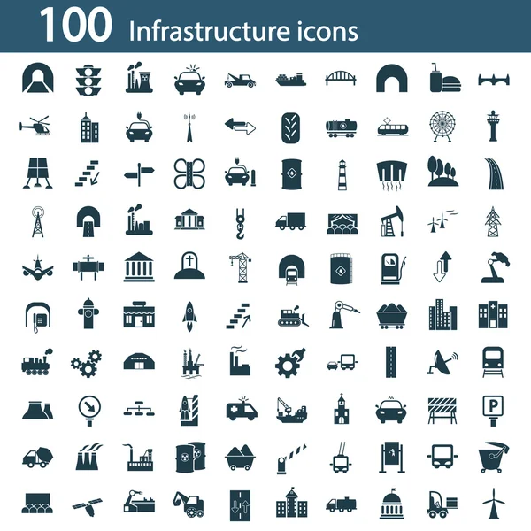 Conjunto de cien iconos de la industria y la infraestructura — Archivo Imágenes Vectoriales