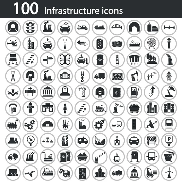 Conjunto de cien iconos de la industria y la infraestructura — Archivo Imágenes Vectoriales