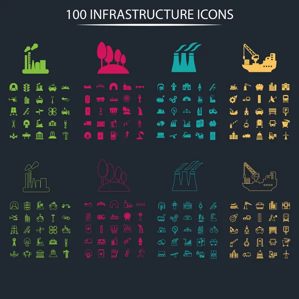 Conjunto de cien iconos de la industria y la infraestructura — Vector de stock