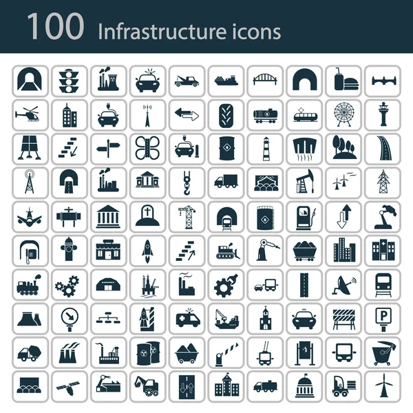 Set van honderd pictogrammen voor industrie en infrastructuur — Stockvector