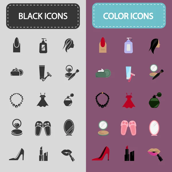 Set di trenta icone di bellezza e fasion nero e colore — Vettoriale Stock