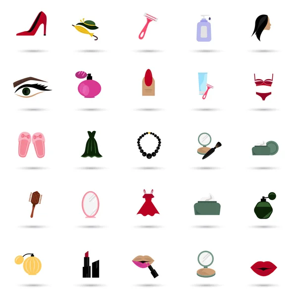 Conjunto de veinticinco iconos de belleza y fasion de color — Vector de stock